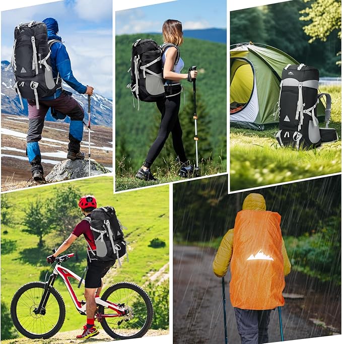 IGOLUMON 60L Hiking Backpack Waterproof Camping Backpack with Rain Cover Large Lightweight Backpacking Backpack for Men Women