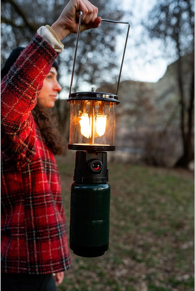 Stansport Propane Mantel Lantern – Outdoor Light with Adjustable Brightness, Carry Handle, Ventilated Hood, High-Output, Portable, for Emergency, Backpacking, Camping – Mantels Included