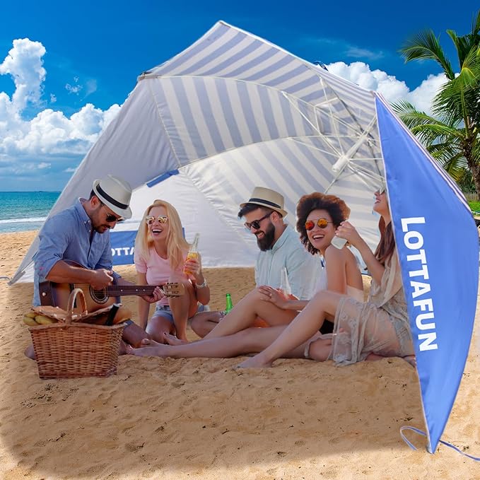 Beach Shelter Umbrella Premiere UPF 50+ Umbrella Shelter for Sun and Rain Protection for Adult (10-Foot,Blue Stripe)
