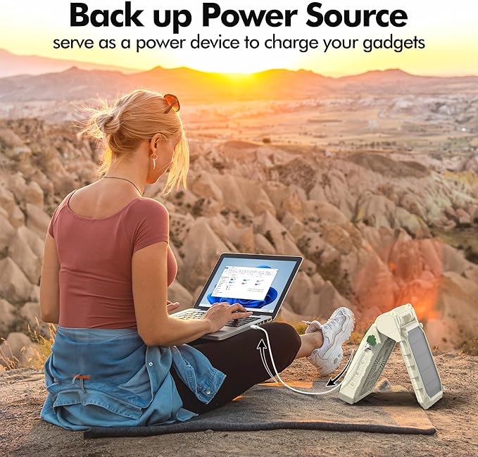 Solar Fan with LED Lantern - Battery Powered with Solar Panel, 90° Adjust, 3 Speed & Timer, 40Hrs Cooling, Rechargeable Battery Operated, Solar Powered for Camping Outdoor Fishing Travel RV Hurricane