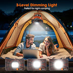 Portable Camping Fan & Lantern, (40H Max Working) Rechargeable Battery Operated Fans & Hook, 15000mAh Glamping Tent Hanging Fan for Car Camping Essentials Accessories,Hiking,Hurricane Survival Gear