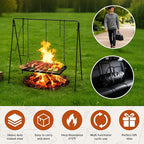 Campfire Swing Grill with Adjustable Grill Cooking Rack,Camp Fire Cooking Equipment Comes With 8 Hooks, Accessories and handbag,Portable Dutch Oven Hanger for Camping, Hiking, Cookware, Bonfire