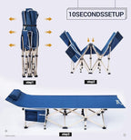 Nice C Camping Cots, Cots for Adults, Folding Cot Bed, with Pillow, Carry Bag & Storage Pocket, Extra Wide Sturdy, Holds Up to 500 Lbs (2, Blue)