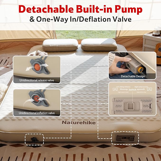 Naturehike 3.94’’ Thick Self Inflating Sleeping Pad with Built in Electric Pump, Double Foam Camping Mattress 2 Person, Camping Sleeping Pad for Tent, Car, Truck (Double)