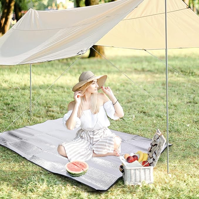 REDCAMP 79"x59" Camping Mat Foam Foil Blanket, Waterproof Aluminum Foil Mat Sleeping Tent Pad for Outdoor Picnic,Camping,Beaches