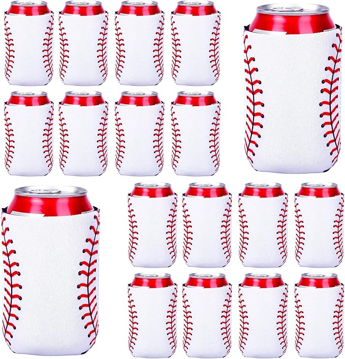 18 Pack Baseball Can Cooler Sleeves Beer Drink Can Bottle Cooler Sleeves Cooler Collapsible for Baseball Lovers Party Birthday Themed Party Decorations Supplies Favors