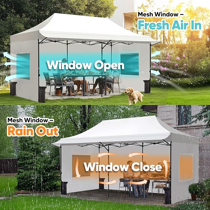 Quictent 10x20 Heavy Duty Pop up Canopy Tent with Sidewalls, Commercial Grade Instant Shelter with Wheeled Bag for Outdoor, Parties, Markets, 600D PU Coated UPF 50+ Sun Shield