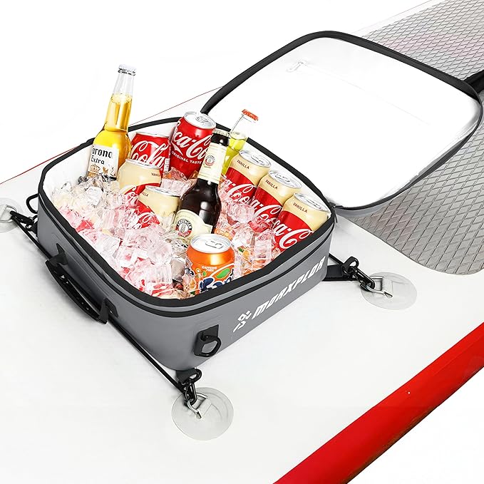Waterproof PVC Paddleboard Cooler Deck Bag - 12 Can Soft Insulated Cooler for Paddleboarding, Camping, Kayaking