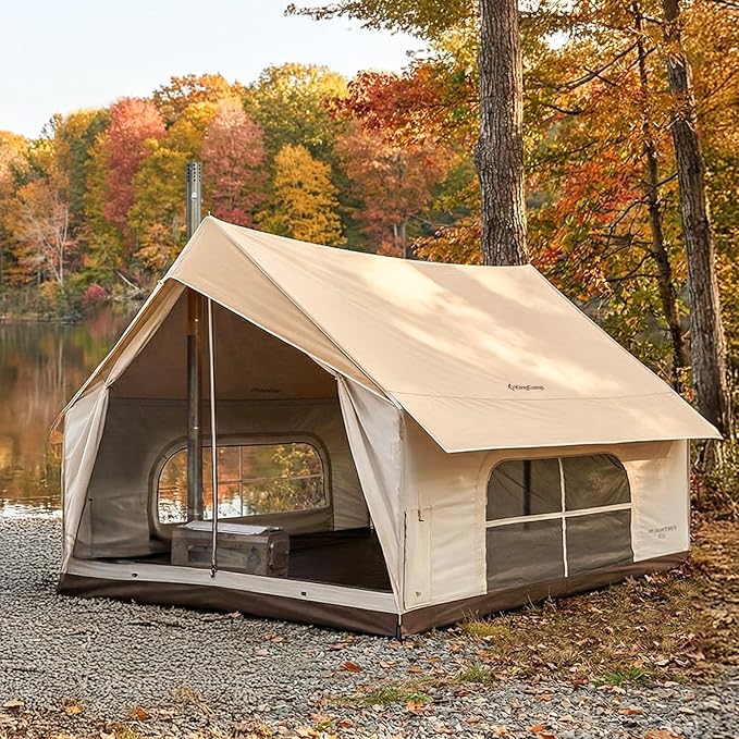 KingCamp Camping Tent with Floor 6-8 Person, Canvas Hot Tent with Stove Jack, Waterproof & Windproof Cabin Tent for Family Camping & Outdoor Parties