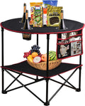 LEADALLWAY Camping Table Folding Picnic Table with 4 Cup Holders and Side Storage Bag Collapsible Canvas Portable Tables Folding with Carry Bags for BBQ Outdoor Fishing