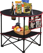 LEADALLWAY Camping Table Folding Picnic Table with 4 Cup Holders and Side Storage Bag Collapsible Canvas Portable Tables Folding with Carry Bags for BBQ Outdoor Fishing