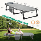 LILYPELLE Folding Outside Chaise Lounge Chair with Mattress, 5 Position Adjustable Patio Reclining Chairs Perfect for Outside, Sunbathing, Camping, Pool, Beach, Grey