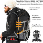Loowoko 50L Hiking Backpack, Waterproof Camping Essentials Bag with Rain Cover, 45+5 Liter Lightweight Backpacking Back Pack