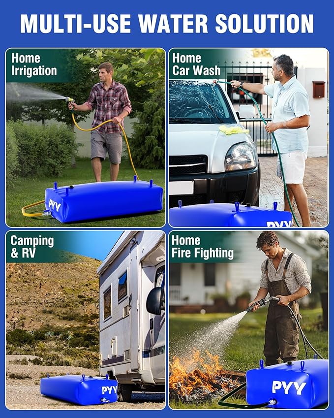 PYY Water Storage Bladder - 87 Gallon/330L Foldable Portable Water Bladder Tank with Spigot - Large Water Bob Bathtub Emergency Water Bladders for Outdoor RV Car Camping,Overflow Kit Blue