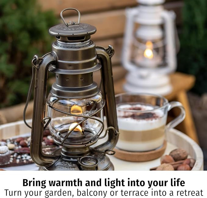 Feuerhand Outdoor Kerosene Fuel Lantern, German Made Weather Resistant Baby Special 276 Galvanized Hurricane Lamp for Camping or Patio, 10 Inches, Cobalt Blue