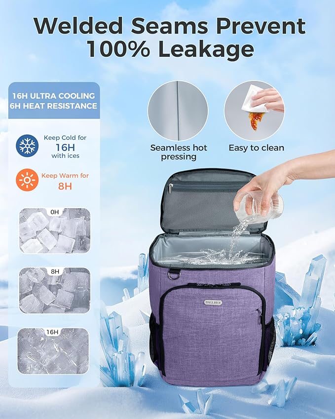 BAGLHER Lightweight Insulated Cooler Backpack - 30 Cans, Leak-Proof for Lunch, Picnic, Hiking, Camping Trips