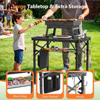 Folding Grill Table for Outside, 3 Height Adjustable Small Camping Table with Mesh Bag, Metal Aluminum Folding Table, 23.62 x 15.75 inches, Portable Grill Stand for Picnic, Camping, BBQ, Beach, Black