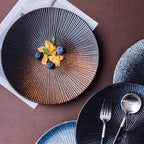 Camping Plates Fruit Tray Ceramic Flat Plate Dessert Plate Salad Plate Dinner Plate Home Tableware Kitchen Restaurant Flat Plate Round Steak Plate Decorative Plate(03,A)