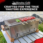 The Bincho Grill 16" Mini Yakitori Grill – Stainless Steel Mini Tabletop Charcoal BBQ with Charcoal Box, Optimized Airflow & Cool-Touch Base - Perfect for Japanese Grilling, Skewers, Meat, Seafood