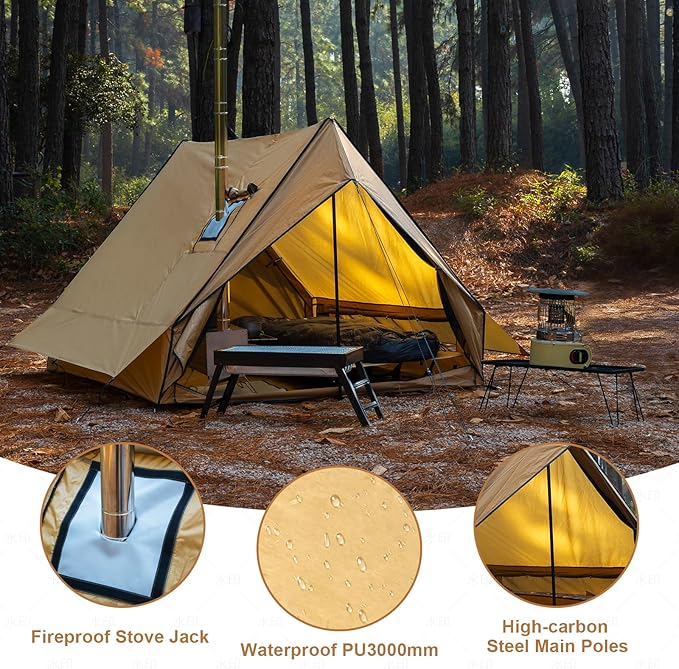 Hot Tent with Stove Jack, 4-Season Waterproof Chalet Tent, Easy Setup Weather-Resistant Shelter for Winter Camping & Outdoor Adventures