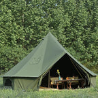 Cotton Canvas Bell Tent with Stove Jack, Roomy Yurt for Family Glamping Camping, 4 Season Tent with Zipped Removable Floor