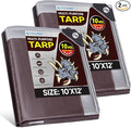TICONN Heavy Duty Tarp Cover, Extra Thick Tarps Waterproof Tear and Rip Proof UV Resistant Tarpaulin with Reinforced Grommets and Edges (10 Mil/2PK, 10'×12')