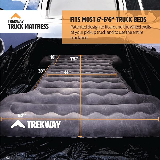 Offroading Gear Inflatable Truck Bed Air Mattress | 6ft to 6.5ft Truck Box | Trekway | Converts to Full Double Size Bed | Durable and Waterproof Compatible with F150, Ram, Supercrew, etc.