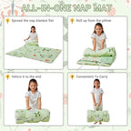Toddler Nap Mat with Pillow and Blanket, Extra Large Rolled Napping Mats,Slumber Bags for Boys Girls,Kids Sleeping Bag for Daycare, Preschool Travel Camping