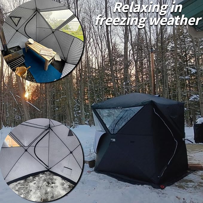 DANCHEL OUTDOOR Camping Stove with Sauna Tent with Stove Jack, Hot Tent Wood Stove with Pipe Spark Arrestor for 1-2 Person Dry Sauna, Cooking, Ice Fishing