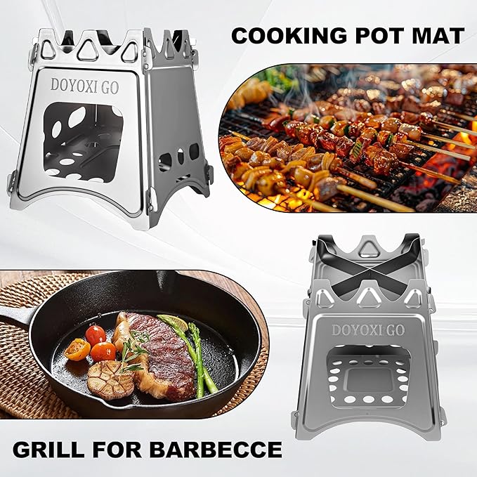 Portable Camping Wood Stove - DOYOXIGO Folding Wood Burning Stove Stainless Steel Camp Stove, Lightweight Backpacking Stove for Outdoor Hiking Camping Traveling Picnic BBQ