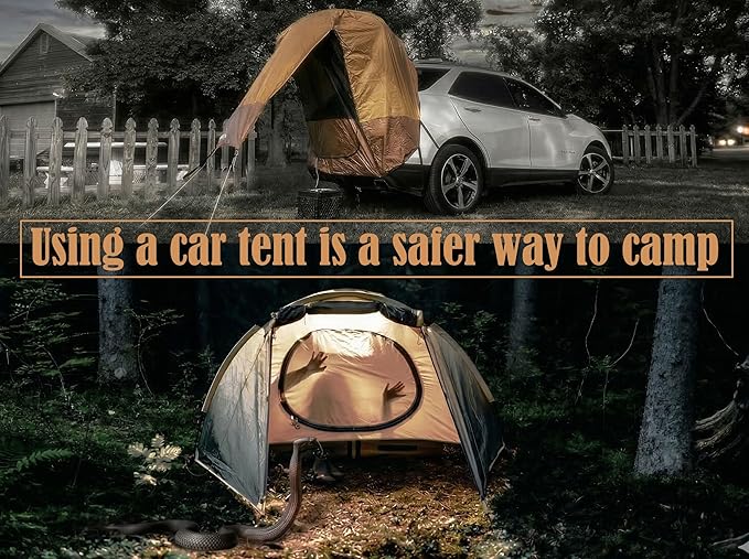 Hasika SUV Camping Tent Car Tailgate Shade Awning with Screen Net Waterproof 3000MM UPF 50+ Black (Large)