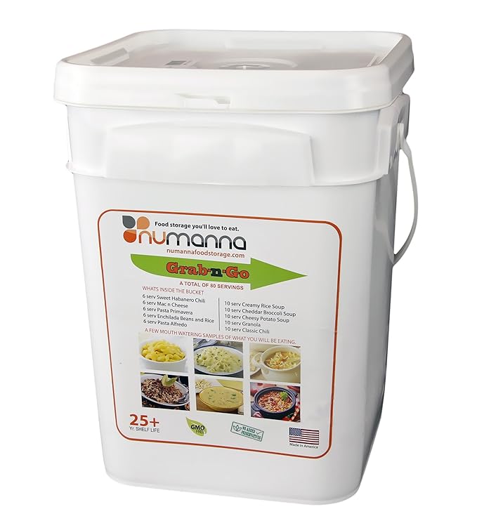 Numanna Grab-n-Go Bucket – 80 Servings, 12 lbs | Freeze-Dried Premade Meals | Ready-to-Eat Breakfast & Dinner | Non-Perishable, 25+ Year Shelf Life | Emergency & Survival Food Kit | Made in USA | Pack of 1