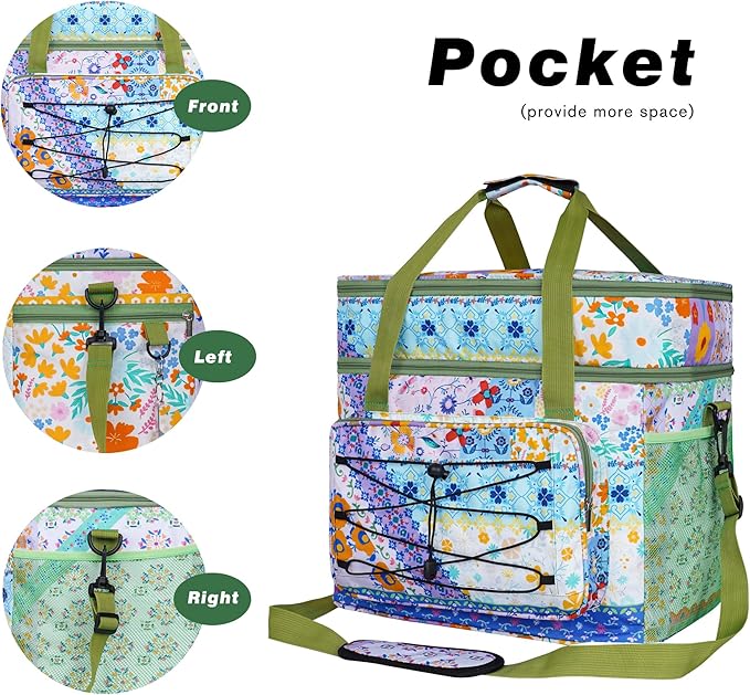 Soft Collapsible Insulated Sided Cooler - 60 Can Large Leakproof Picnic Beach Meal Prep Portable Travel Cooler for Shopping, Kayaking, Road Trips