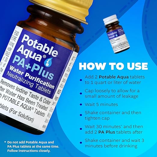 Potable Aqua Water Purification Tablets With PA Plus - Two 50 count Bottles