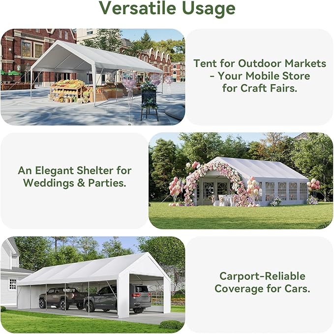 Aoxun 16x32 Party Tent Canopy for Weddings Waterproof Event Tent with Removable Sidewalls &Roll-up Door, Heavy-Duty Steel Frame for Outdoor Weddings, BBQ, Birthday Parties, & Camping,White
