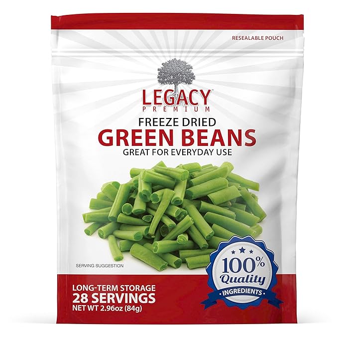 Legacy Essentials Freeze Dried Green Beans - 15 Year Shelf Life for Emergency Survival Food Storage Supply - Disaster Preparedness (Quantity 1)