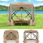 COBIZI 10x10 FT Pop up Gazebo, Popup Canopy Tent, Screened in Gazebos with sidewalls, Waterproof Portable Outdoor Small Screen Tents Sun Shelter,carpas para Patio for Camping,Garden,Backyard,Khaki