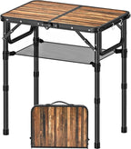 Folding Picnic Table with Storage Net, 3 Adjustable Heights Aluminum Small Folding Table, Lightweight, Portable Carrying Handle, for Camping Travel Outdoor