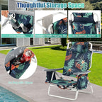 GYMAX Beach Chairs, Backpack Camping Chair with Armrest, Cooler Bag, Cup Holder, Towel Bar & Side Pockets, Sunbath Sling Tanning Lounge, Folding Layout Chair (4 Chairs Without Table, Flower)