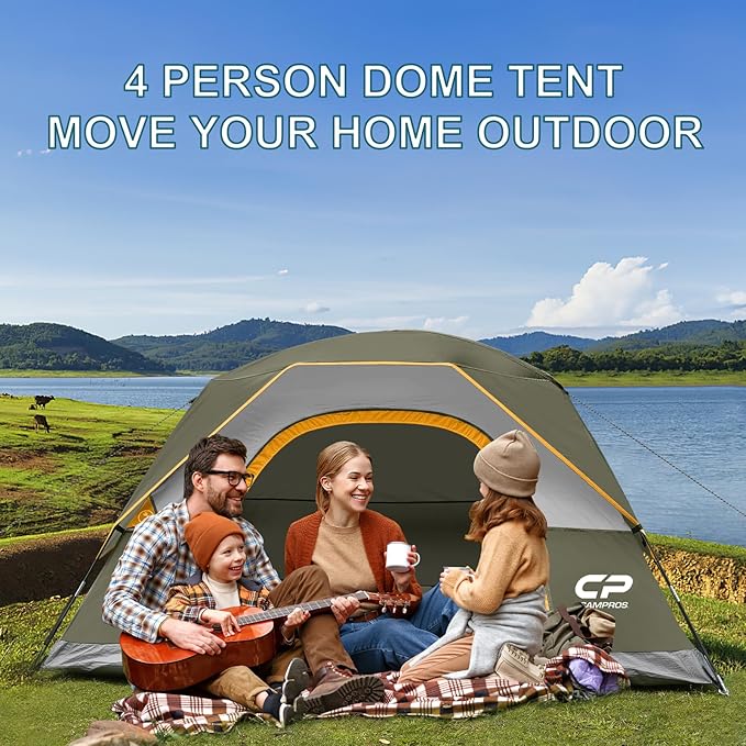 Tents for Camping 4 Person Tent Waterproof Windproof Double Layer Camping Tent, Easy Setup Dome Tent with Large Mesh Windows & Wider Door for Outdoor Camping & Hiking