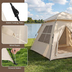 Goplus 4 Person Camping Tent, Portable Automatic Easy Setup Cabin Tent with Rainfly, Mesh Windows, 2 Doors & Carrying Bag, Lightweight Outdoor Sun Shelter for Hiking Traveling Picnic