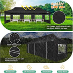 COBIZI 10x30 Heavy Duty pop up Canopy, Commercial10x30 Party Tent for Parties Waterproof Gazebos with 8 Sidewalls, All Season Wind & Waterproof UPF50+,Stable Thickened Frame, Black
