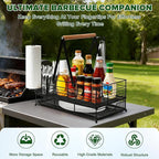 Grill Caddy, BBQ Caddy with Paper Towel Holder, Blackstone Griddle Organizer, Plate and Utensil Holder Organizer for Outdoor Grill, Picnic, Camping, Condiment Storage for Kitchen Counter