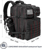 LHI Military Tactical Backpack for Men and Women 45L Army 3 Days Assault Pack Bag Large Rucksack with Molle System - Black With Red Line