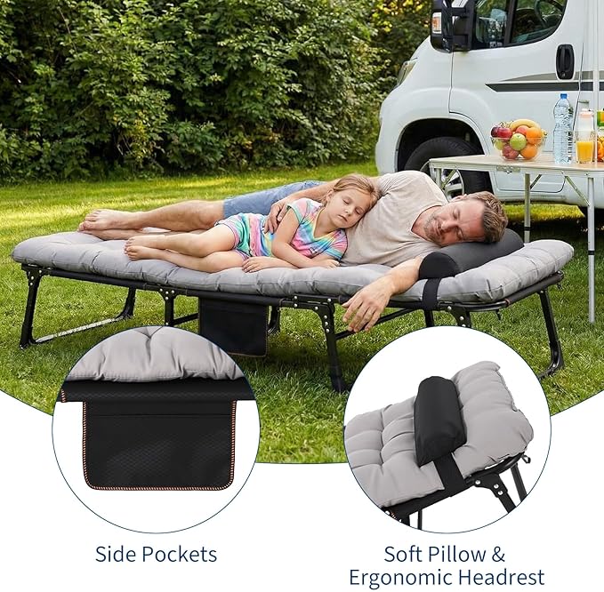 PeakPursuit Portable Camping Cot, Sleeping Cot for Adult, Heavy Duty Folding Cot Max Load 400LBS with Thick Mattress, Camping Bed for Travel Tent Day Bed Outdoor Home Guest Office Nap