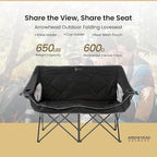 ARROWHEAD OUTDOOR Portable Folding Double Duo Camping Chair Loveseat w/ 2 Cup & Wine Glass Holder, Carrying Bag, Supports up to 500lbs