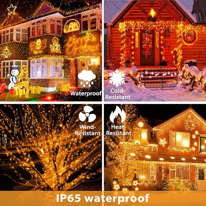 Solar String Lights Outdoor Waterproof, 4x56Ft 600LED 8 Modes Solar Powered Copper Fairy String Deck Twinkle Lights for Outside Christmas Party Yard Camping Holiday Decor 4Pack(Warm White)