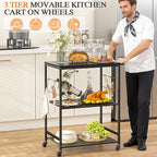 Grill Cart for Outside, 3-Tier BBQ Food Prep Rolling Table Cart, with 23.62" Lx 15.75" W Stainless Steel Tabletop, Outdoor Pizza Oven Table Ideal for Patio Backyard Kitchen Tools Room