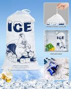 50 Pack 10lb Ice Bags with Drawstring – Heavy-Duty Reusable Plastic Ice Cube Bags for Freezer, Camping, Cooler, Leak-Resistant Ice Storage Bag