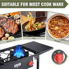 Bestfire 2 Burner Propane Camping Stove,150,000 BTU,Exclusive One-Touch Auto Ignition (Safer & Convenient),2 Side Shelves,CSA-Certified,30s Tool-Free Setup,Portable for Camping, Estufa De Gas Portatil